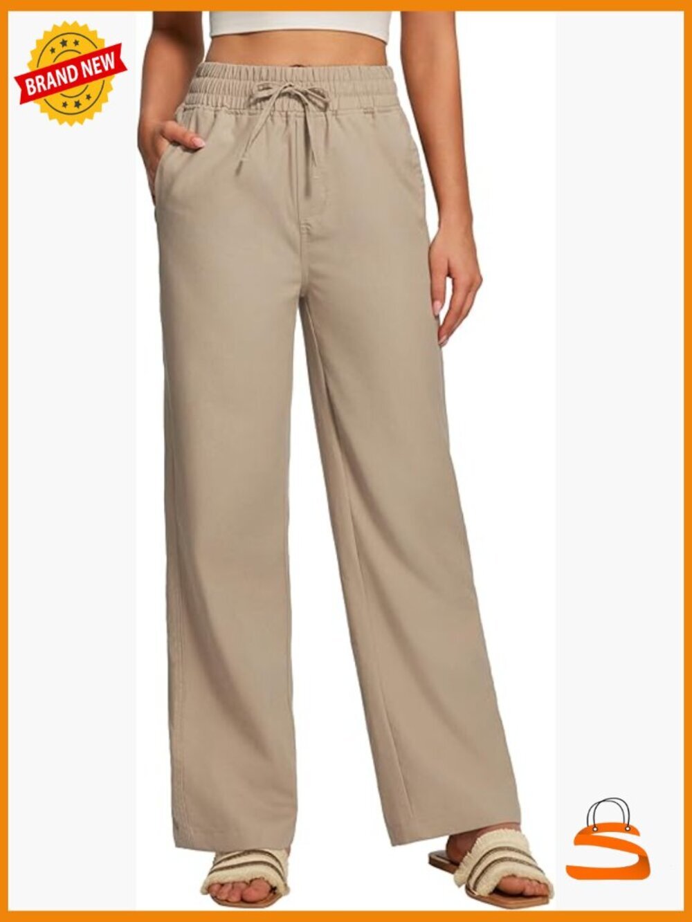 Women's Wide Leg Palazzo Pants Cotton Linen Relaxed Fit Drawstring